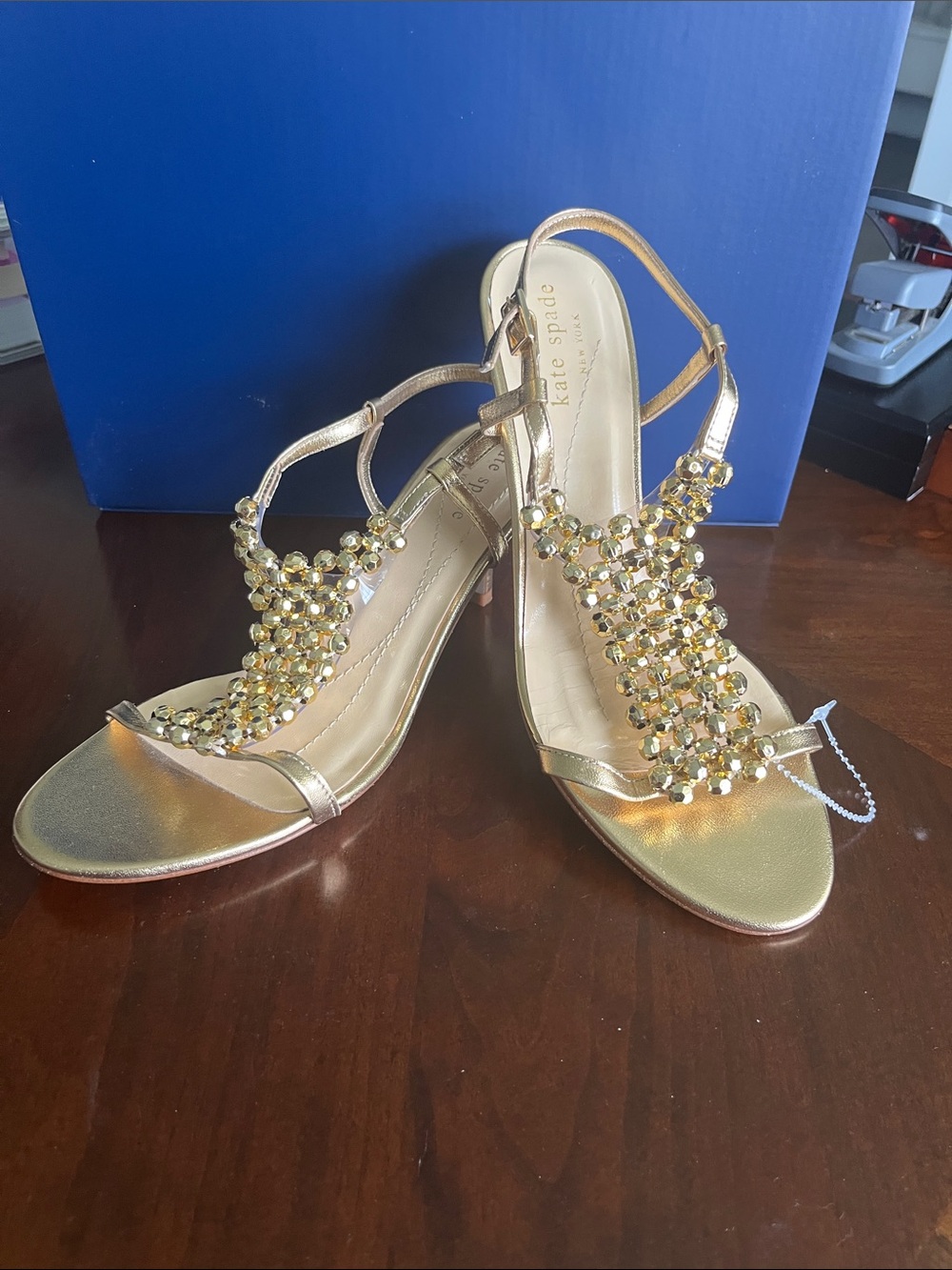 Kate Spade New York Metallic Gold Jeweled Slingback Heels